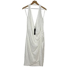 Fashion Nova Hailie Sequin Midi Halter Dress White Plus Size 1X NWT Bridal Party