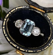 3.55Ct Art Deco Style Lab Created Aquamarine Engagement Wedding 925 Silver Ring