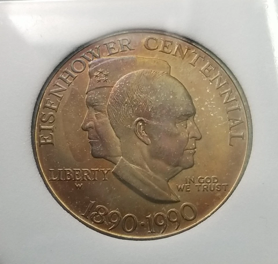 1990-W Silver Eisenhower Centennial Commemorative Dollar PCI MS  70 #20392 - Image 2 of 4