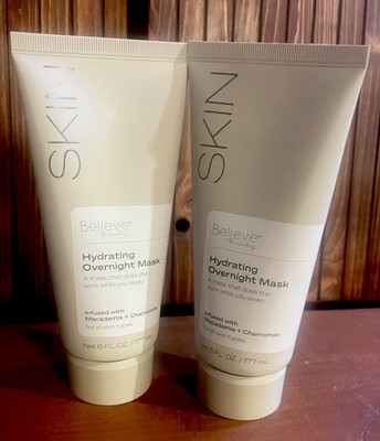 LOT OF 2 Believe Beauty Hydrating Overnight Mask Macadamia Chamomile, 6oz ea