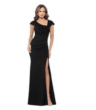 New Dress Xscape Black Asymmetric Neck Scuba Trumpet Gown Size 12P $248