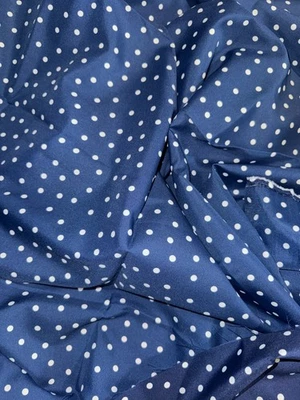 Tissu vintage acétate bleu marine à pois blancs larg 150 cm x H 130 cm D148 - Photo 1/3