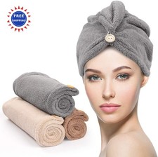 Hair Towels 3 Pack Microfiber Absorbent Super Fast Drying for Curly YFONG Button