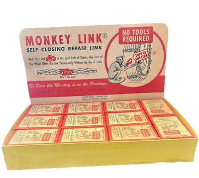 Monkey Link No 1 Tire Chain Cross Side Chain Repair Link Store Display Box c1948