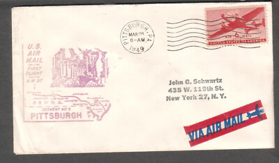 1949 first flight cachet cover Pittsburgh to Atlantic City AM 97