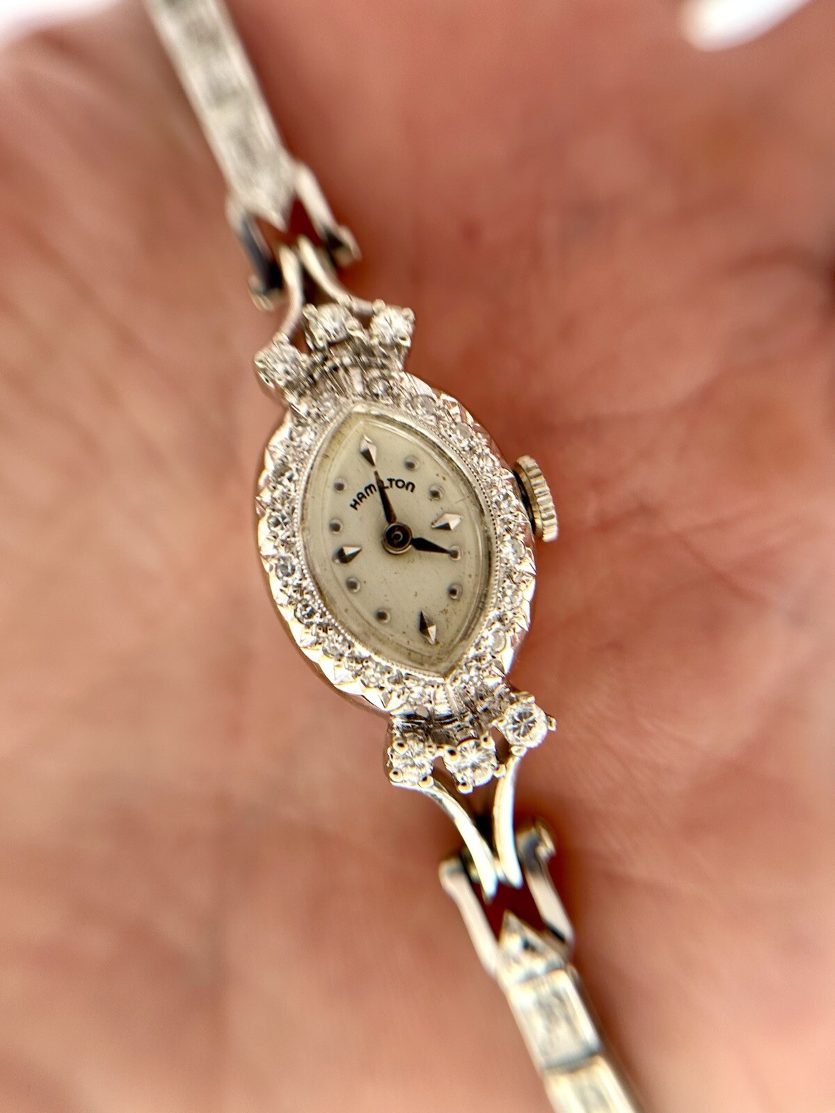 Vintage Art Deco Ladies 14K White Gold Diamond Hamilton Watch | eBay