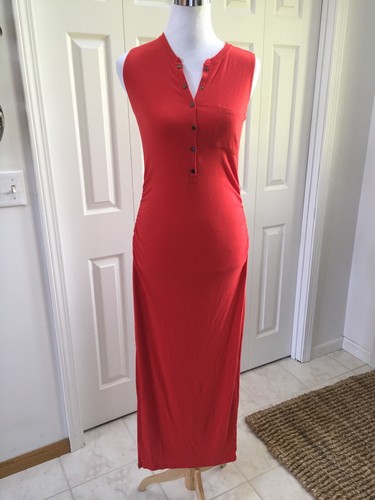 Athleta Red Henley Maxi Dress Ribbed 