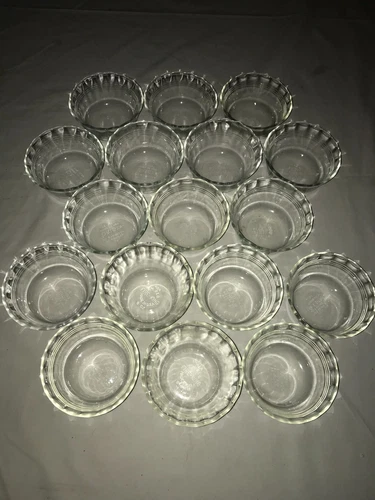 Set of 17 PYREX Corning 463 GLASS Scallop 3-RING Rib RAMEKIN 6oz Custard Cup 1¾"