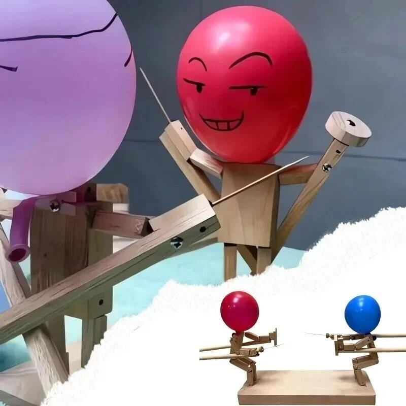 Balloon Bamboo Battle Wooden Bots Battle Game Two-Player Fast-Paced Battle Game - Image 4 of 4