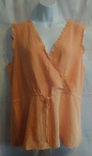 Banana Republic Light Orange V Neck, Ruffled Silk, Lined Blouse Top Size L