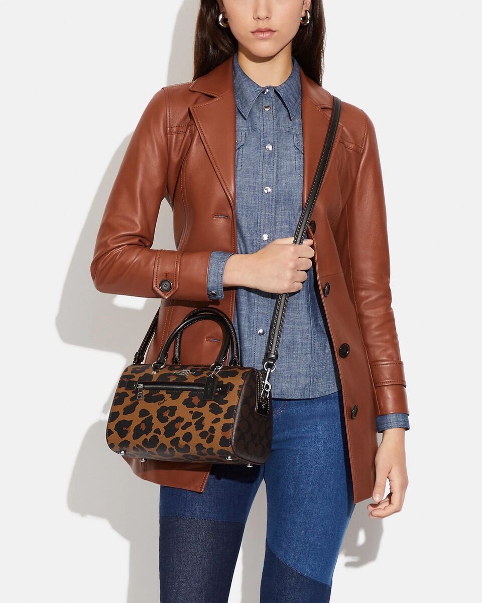 バッグ koochan8787 NWT Coach Rowan Satchel in Signature Canvas with Leopard