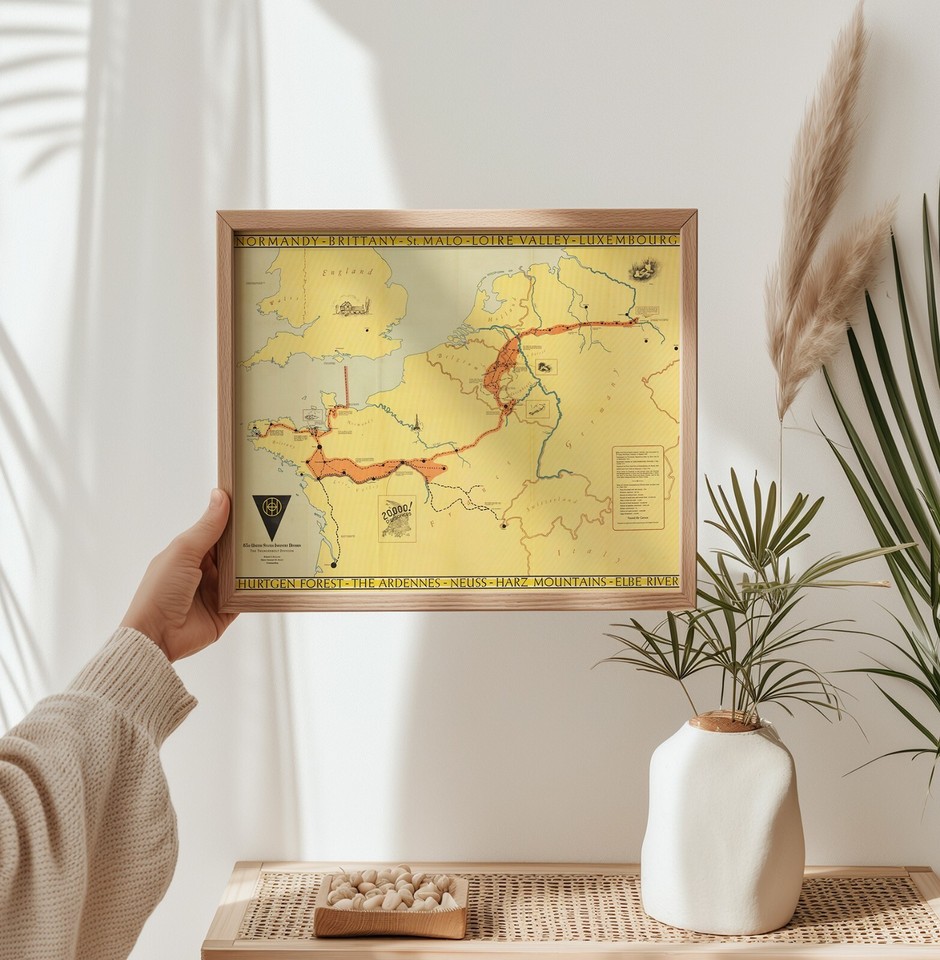 1945 83rd Infantry Div. WWII Thunderbolt Route Map Across Europe ...