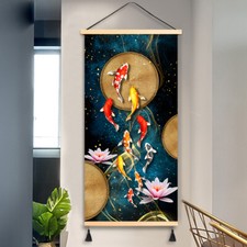 Tapisserie Koi Multicolore Cadre Bois Mur Salon Couloir Décor 40X80cm