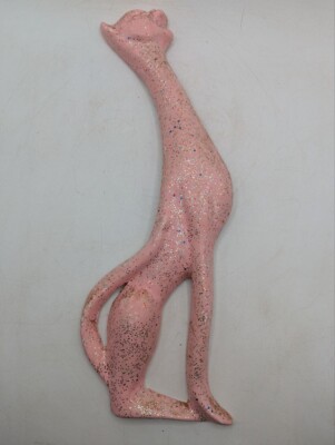 Vintage Weird Pink Glitter Cat Decor Sculpture Handmade Folk Art 14'' ON25