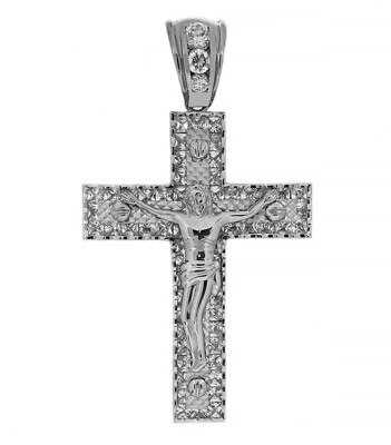 925 Sterling Silver Crucifix Jesus Cubic Zirconia Cross Charm Pendant ...