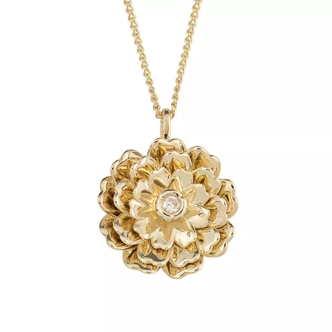 Gold Rotating Peony Flower Pendant eBay