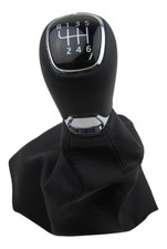 Original Leder Schaltknauf Schaltmanschette 6-Gang Schwarz Alu Chrom für Audi