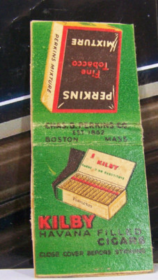 Vintage Matchbook Cover Q1 Boston Massachusetts Kilby Havana Filled Cigars Perki