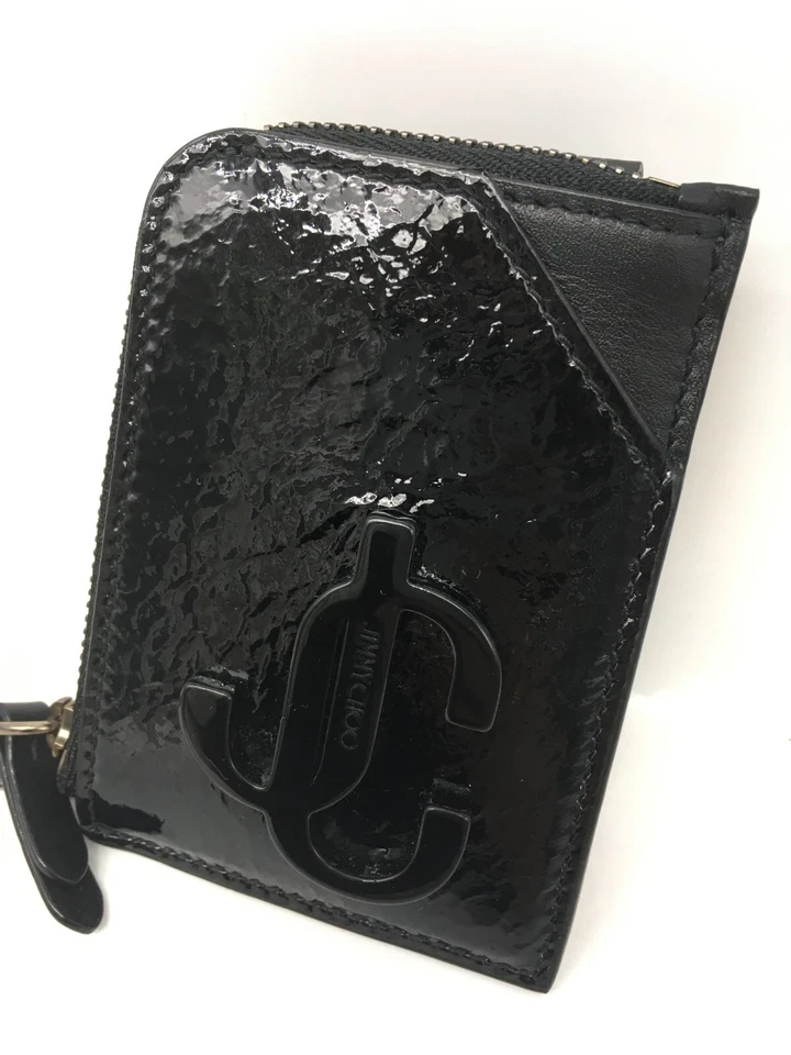 Jimmy Choo JC Cadena Tarjetero Negro Charol Con Caja Tarjeta Excelente - Imagen 2 de 4