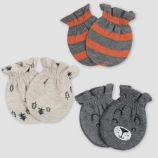 Gerber Baby Boys' 3pk 0-3 M Bear Mittens NWT 1000000310
