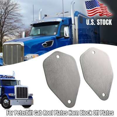 2x For Peterbilt Cab Roof Plates Horn Block Off Plates Stainless Steel Silver US