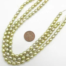 16in. Freshwater Pearl Oval Rice  beads 6-7mm Pick Colors Pink, Burgundy,Lime...