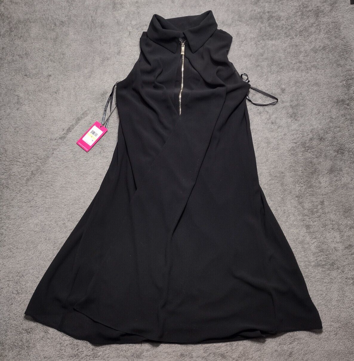 Vince Camuto Dress Womens 4 Black Front Gold Zip Sleeveless with Slip Black  | eBay