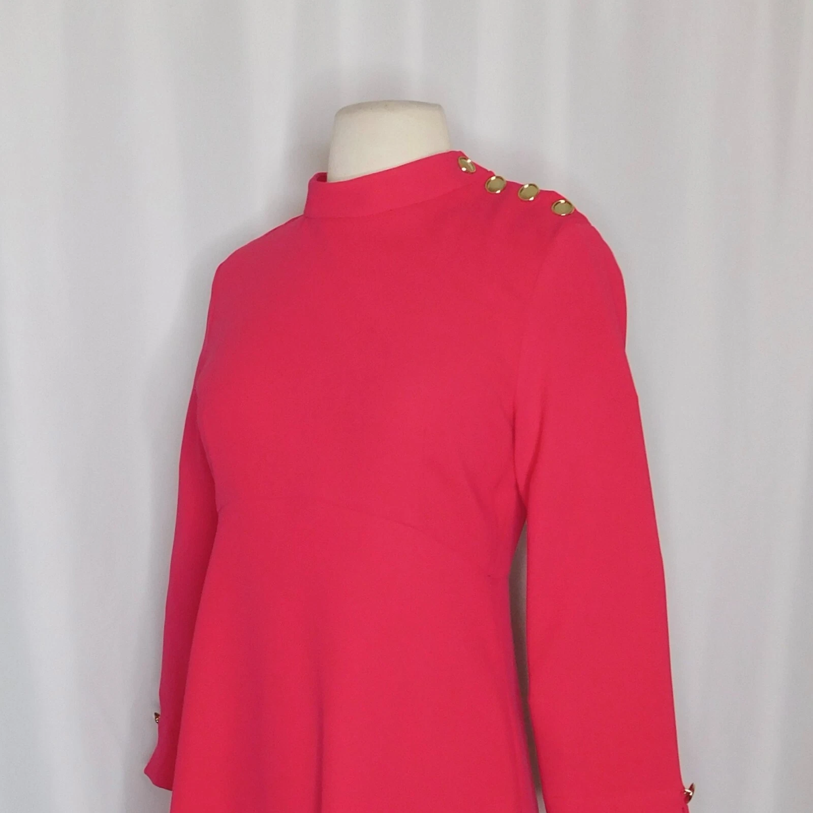 ZARA Mini Abito Finto Scollo Bottoni Oro Rosa Tinta Unita Retrò Maglia San Valentino Piccolo