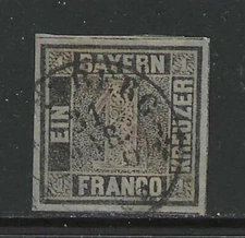 Germany states 1849 BAVARIA  1 Kreuzer Numeral issue used, signed  $ 4,068.00