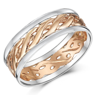 Keltischer Ehering 9 kt Rotgold & Silber (voll gepunzt) 6 mm oder 7 mm