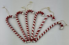 Blow Mold Candy Cane Ornaments Red White Christmas Set of 6 Vintage