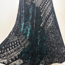 Vintage Mirasol Skirt XL Black Teal Maxi Velvet Burnout Whimsigoth Boho Abstract