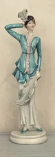 VTG Seymour Mann Flapper Figurine 12.5” Art Deco Lady w/ Feather Hat 1920s Style