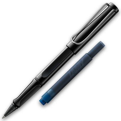 LAMY Tintenroller Safari ROLL INK Schwarz mit Füller Tintenpatrone blau löschbar