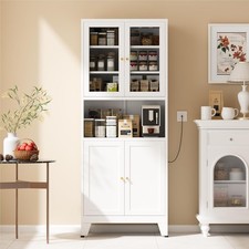 69" Metal Tall Pantry Cabinets Kitchen Storage Cabinet Glass Doors and Shelves