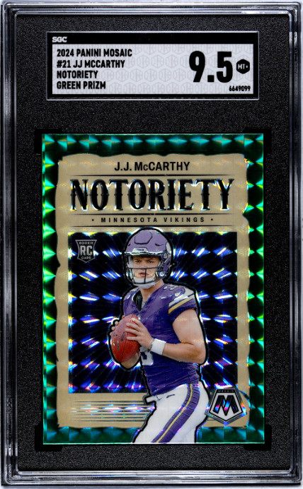 2024 Panini Mosaic #21 Jj Mccarthy Notoriety Green Prizm SGC 9.5
