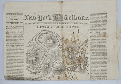 New York Tribune 8/31/1863 Map of Chattanooga and its Defenses / Lawrence Kansas