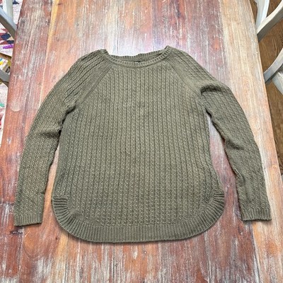 Massimo Dutti Made in Italy Cotton Cashmere Cable Knit Sweater - Olive Green - S