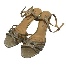 Badgley Mischka Gold Glitter Rhinestone Strappy Heels Ankle Evening Size 9