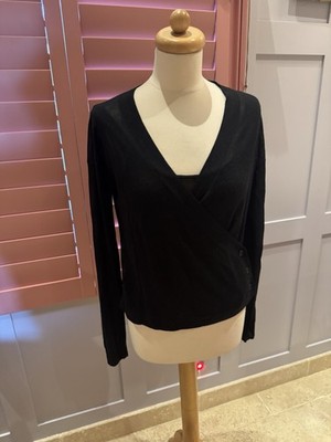 Zara Schwarz Fein Weich Wolle/Kaschmir Mischung Twin Set Strickjacke M Uk8-12
