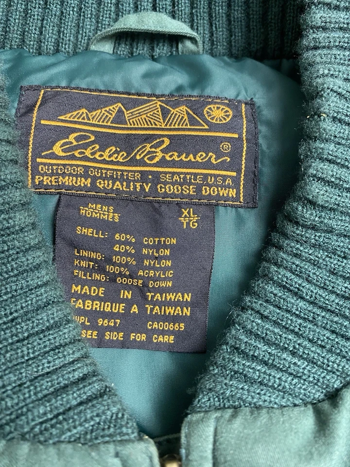 Vintage Eddie Bauer Goose Down Puffer Jacket Men’s Size Xl Zip Flight Bomber - Image 4 of 4