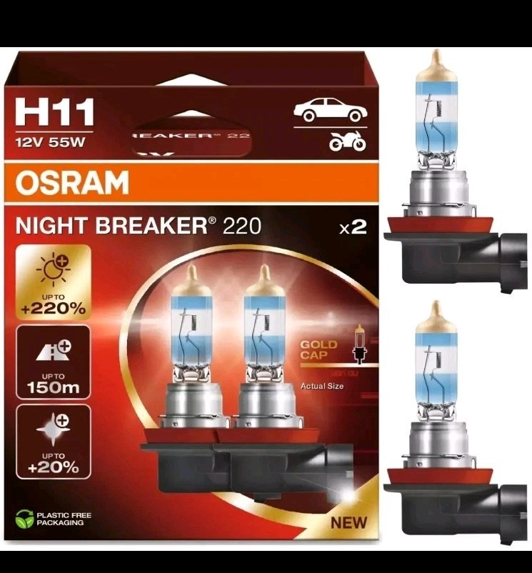H11: Osram 64211NB220 Night Breaker 220 Halogen Bulbs | Pack of 2