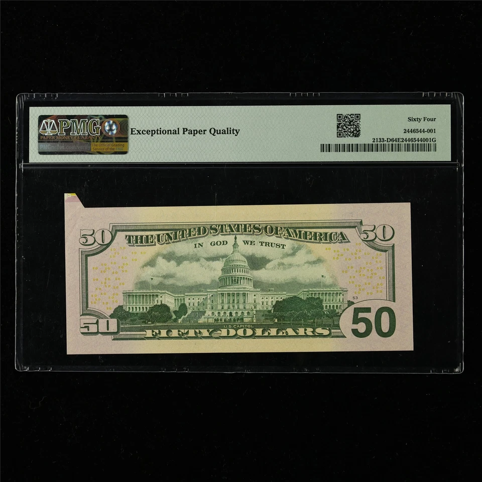 2017A Federal Reserve Note Cleveland 50 Dollars PMG 64 EPQ UNC Fold Over Error - Image 2 of 4