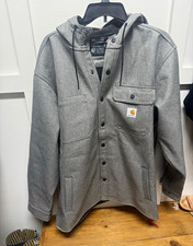 Carhartt Men's L Gray Hooded Snap Front Jacket Logo Relaxed Fit