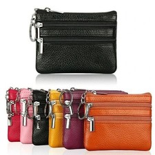 Women Key Ring Leather Mini Purse Coin Small Change Bag Card Wallet Pouch Zip Up