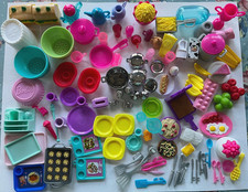 105 pc. Lot of Barbie Dollll Dishes, Food, Accessories, some Snap On