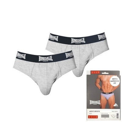 Lonsdale Mens Briefs 2 Pack Grey XL Cotton Underwear Logo Waistband Slip BNWT
