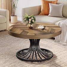 31.5-Inch Round Wood Coffee Table, Farmhouse Circle Center Table for Living Room