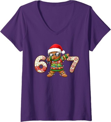 Funny Gingerbread Six Seven 67 Ice Cream Drip Fun Ladies' V-Neck Tshirt