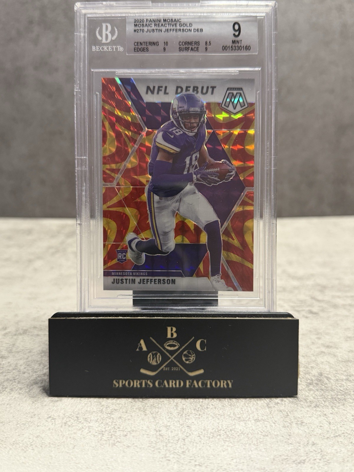 2020 Panini Mosaic Mosaic Reactive Gold #270 Justin Jefferson NFL Debut